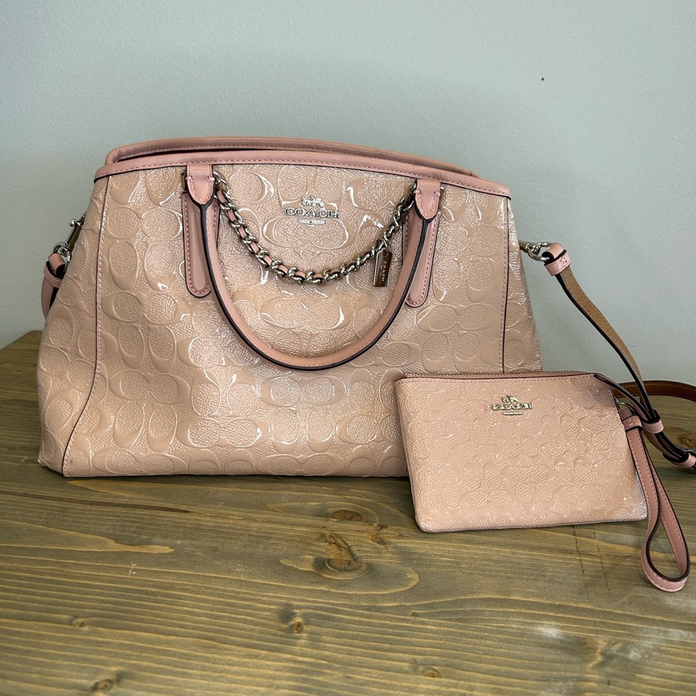 Coach shinny handbag and matching wallet wristlet  shoulder bag